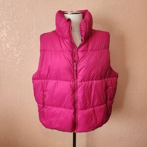 Old Navy Hot Pink Sleeveless Winter Zip Up Puffer Vest Coat